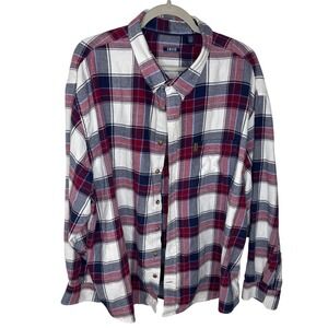 IZOD Mens Plaid Flannel Long Sleeve Button Up Shirt 3XL Red Blue White